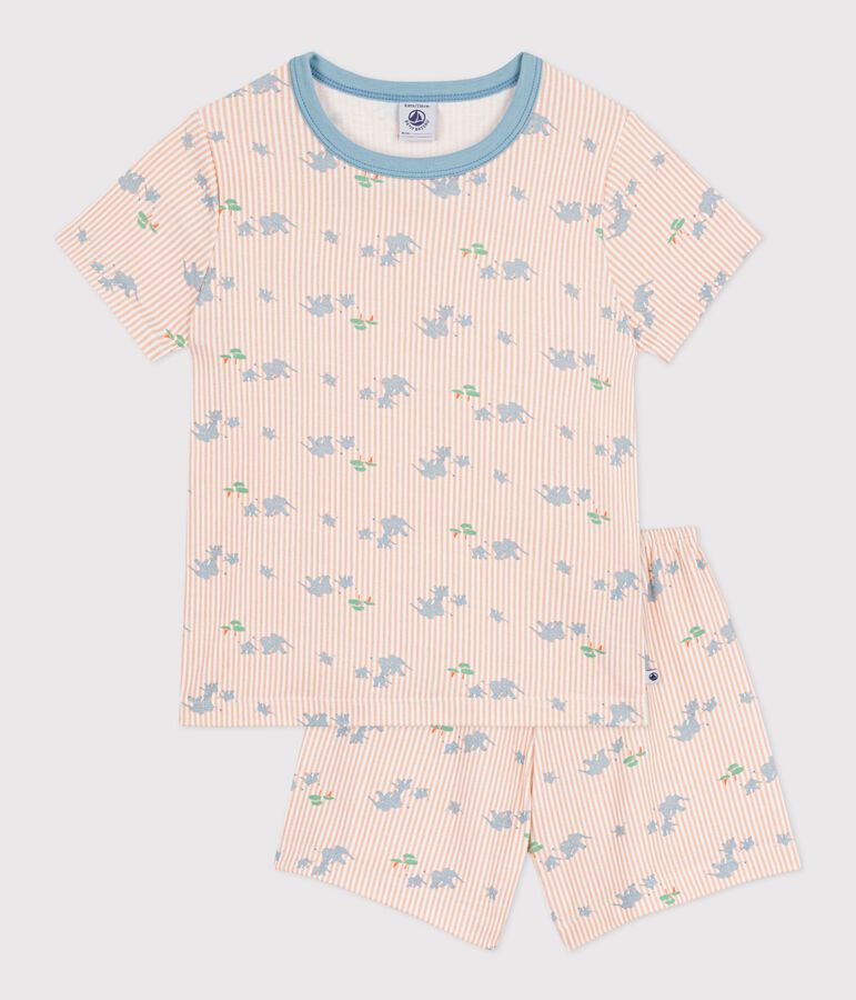 Pyjama short enfant en coton imprim&eacute; &eacute;l&eacute;phants blanc MARSHMALLOW/blanc MULTICO
