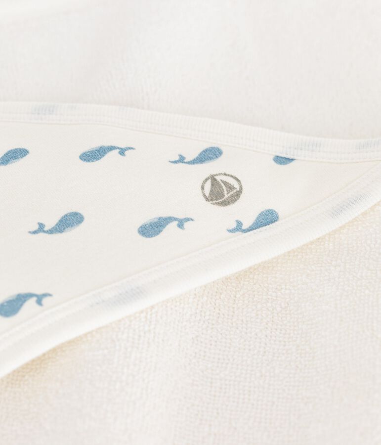 Carr&eacute; de bain b&eacute;b&eacute; en coton blanc/bleu