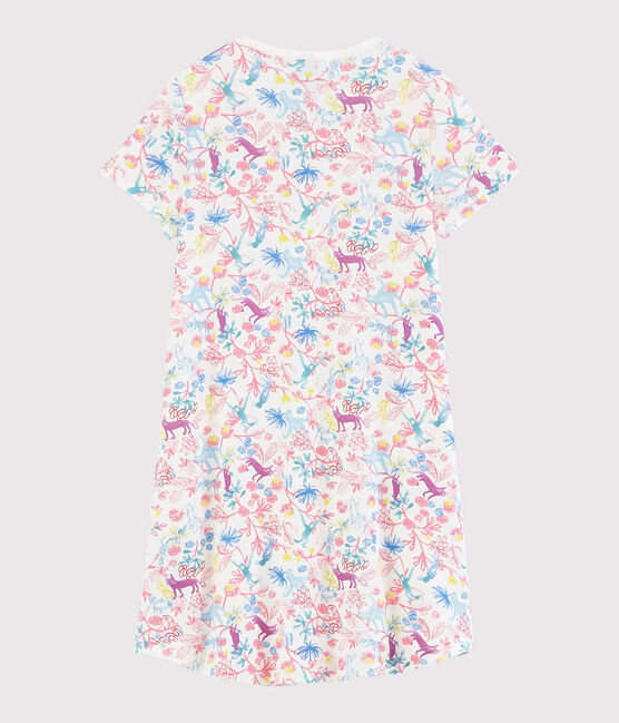 Chemise de nuit imprimé jungle petite fille en coton blanc MARSHMALLOW/blanc MULTICO