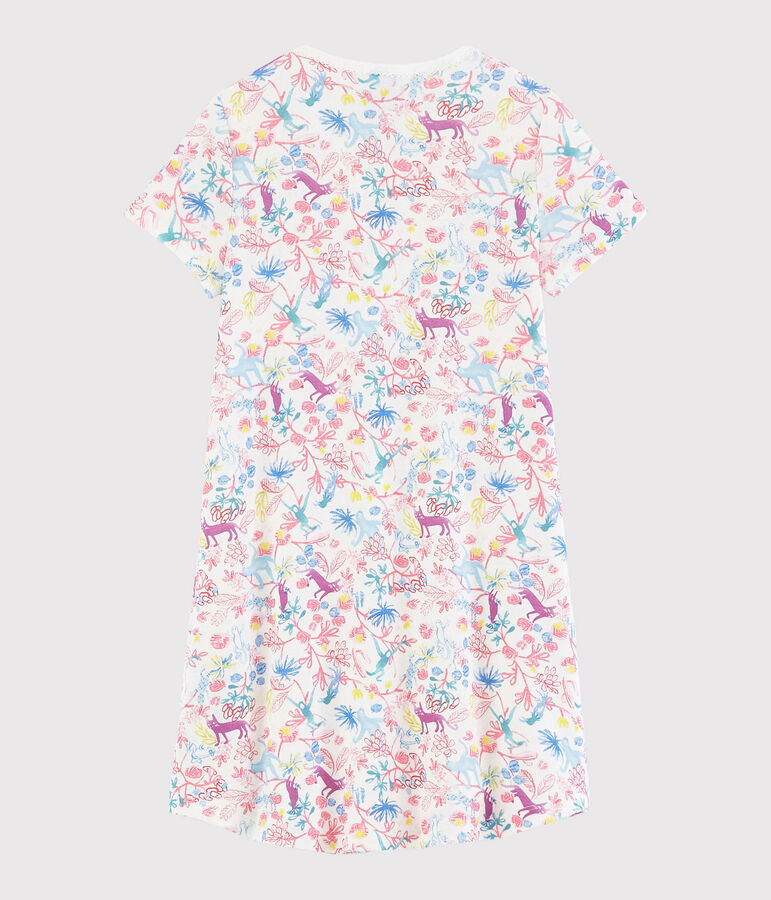Chemise de nuit imprim&eacute; jungle petite fille en coton blanc/multicouleur