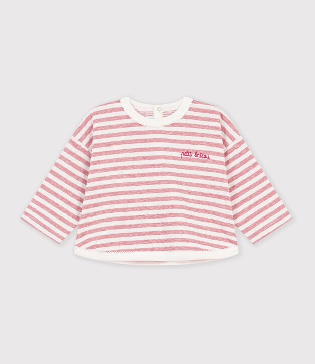 Tee-shirt b&eacute;b&eacute; en coton manches longues &agrave; rayures rose/&eacute;cru
