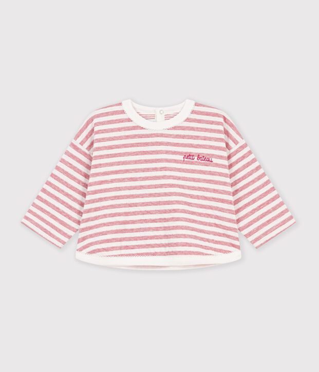 Tee-shirt b&eacute;b&eacute; en coton manches longues &agrave; rayures rose/&eacute;cru