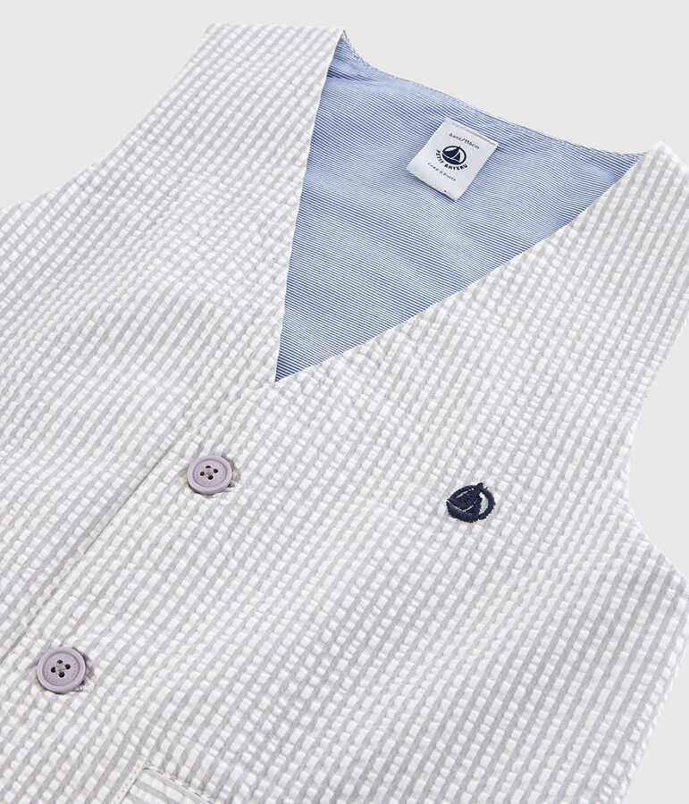 Gilet sans manches en seersucker enfant gar&ccedil;on gris GRIS/blanc MARSHMALLOW