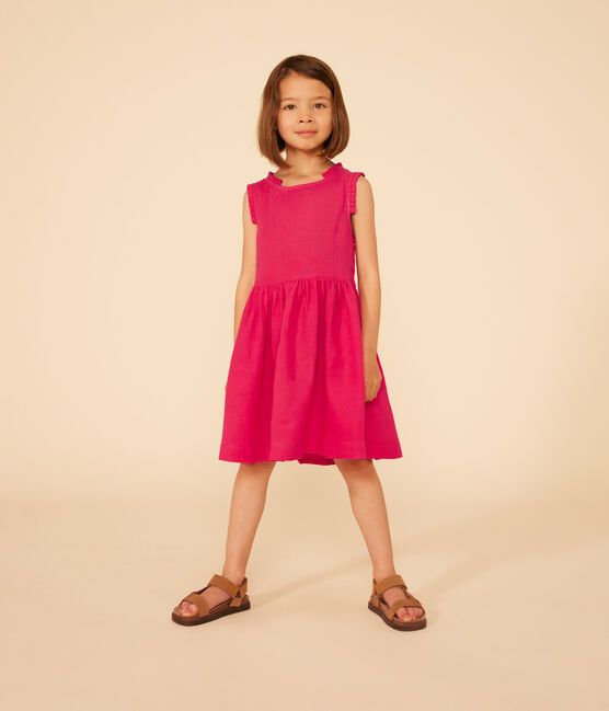 Robe sans manche en lin enfant fille rose DELHI