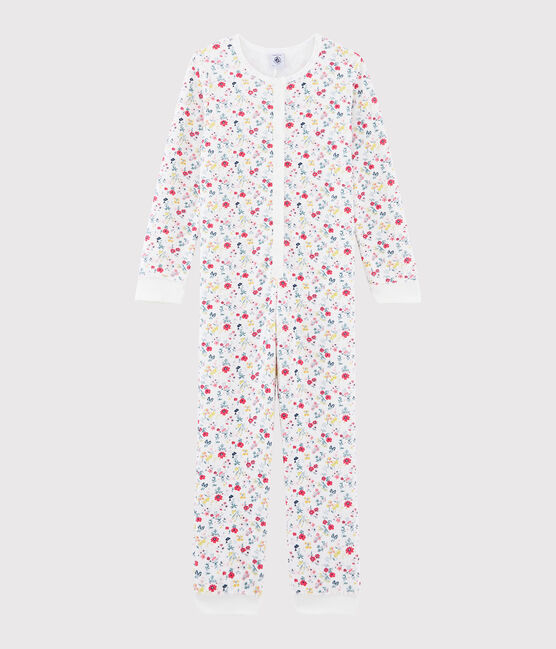 Combinaison à fleurs petite fille en bouclette éponge grattée blanc MARSHMALLOW/blanc MULTICO