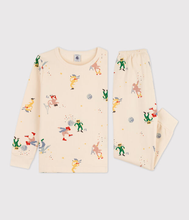 Pyjama phosphorescent en molleton  enfant &eacute;cru/multicouleur