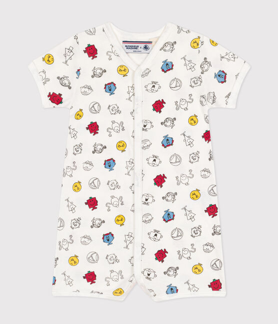 Combinaison courte imprimé Monsieur Madame en coton bébé blanc MARSHMALLOW/blanc MULTICO