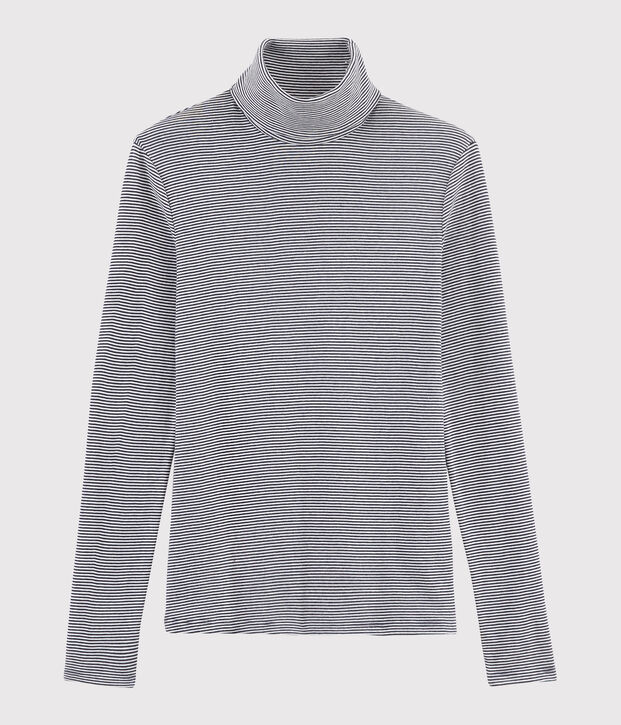 Sous-pull iconique en coton ray&eacute; Femme bleu/blanc
