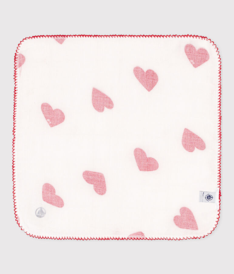 MOUCHOIR C&OElig;UR B&Eacute;B&Eacute;  EN GAZE DE COTON blanc MARSHMALLOW/rouge TERKUIT