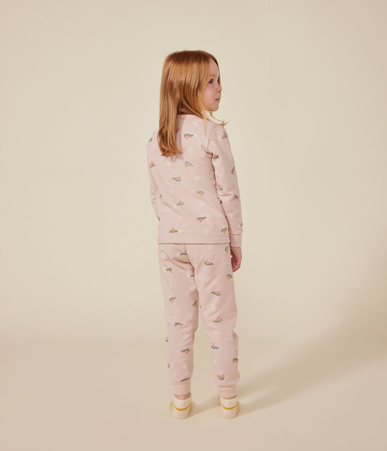 Pyjama en molleton gratt&eacute; imprim&eacute; &eacute;toiles et c&oelig;urs enfant rose SALINE/blanc MULTICO