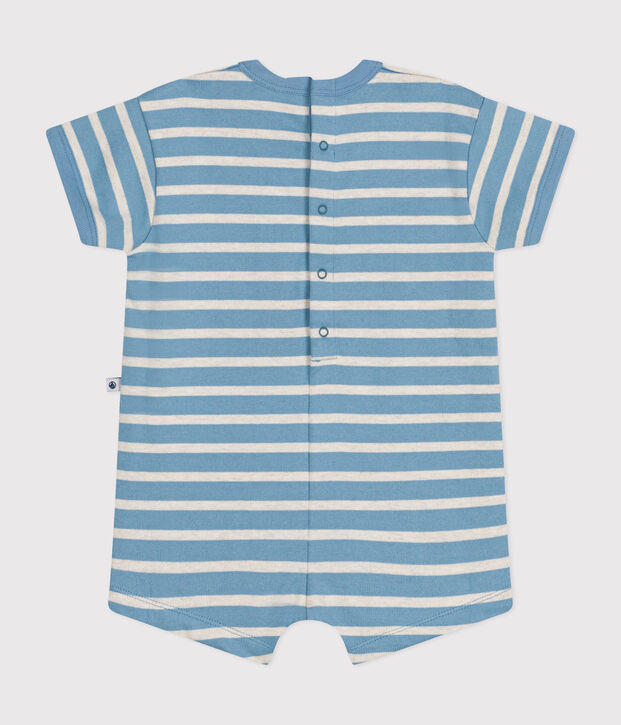 Combinaison courte ray&eacute;e marini&egrave;re en jersey &eacute;pais b&eacute;b&eacute; bleu/beige