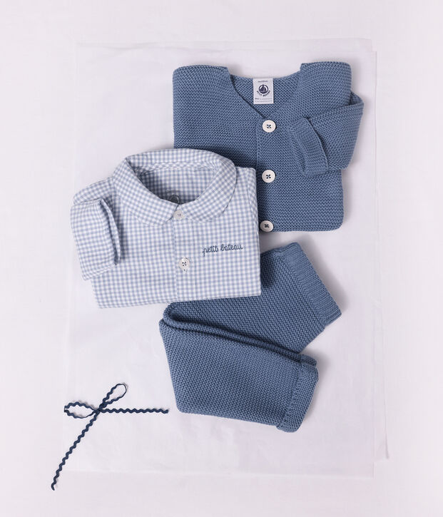 Ensemble b&eacute;b&eacute; en coton brod&eacute; poitrine imprim&eacute; vichy multicouleur