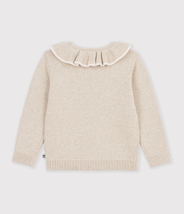 Cardigan enfant en laine et coton uni beige chin&eacute;