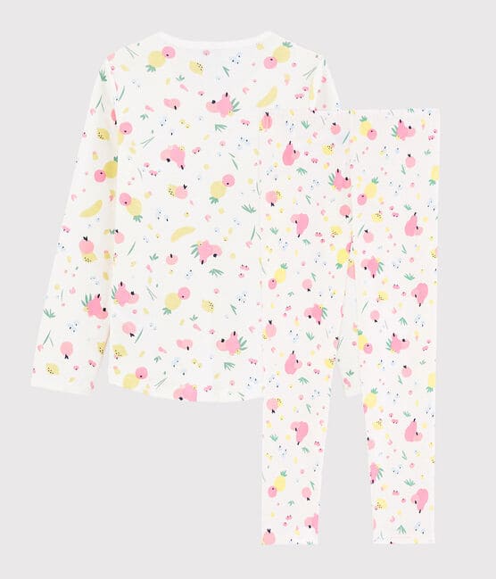 Pyjama imprimé fruits d'été petite fille en coton biologique blanc MARSHMALLOW/blanc MULTICO