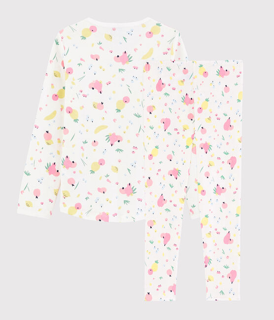 Pyjama imprimé fruits d'été petite fille en coton biologique blanc MARSHMALLOW/blanc MULTICO