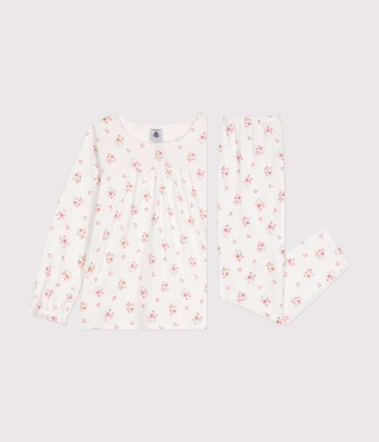 Pyjama en coton  imprim&eacute; &agrave; fleurs enfant blanc MARSHMALLOW/blanc MULTICO