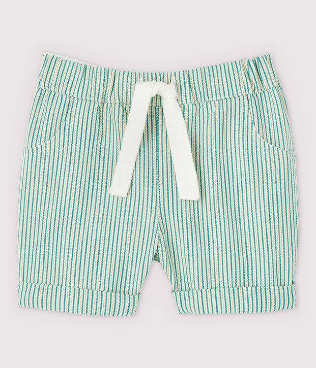Short ray&eacute; en serge craquante b&eacute;b&eacute; gar&ccedil;on blanc/vert
