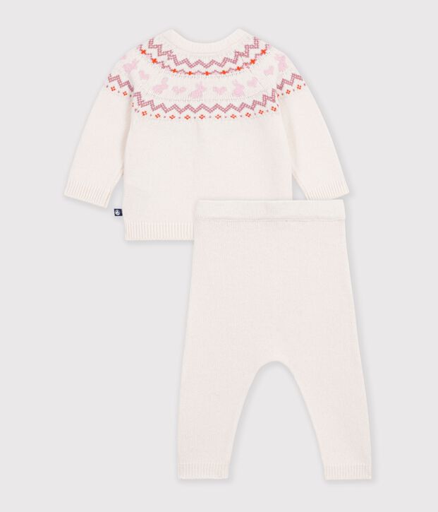Ensemble b&eacute;b&eacute; en tricot &agrave; motif jacquard &eacute;cru/rose