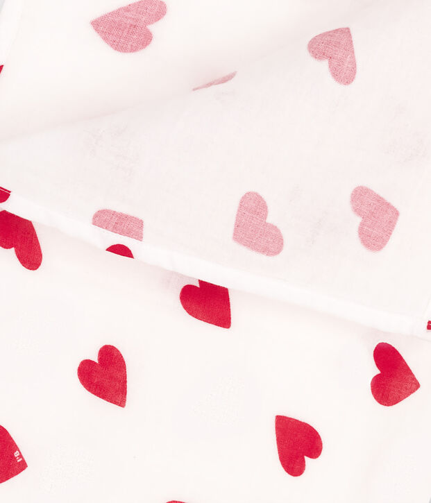 LANGE COEUR B&Eacute;B&Eacute; EN GAZE DE COTON blanc/rouge