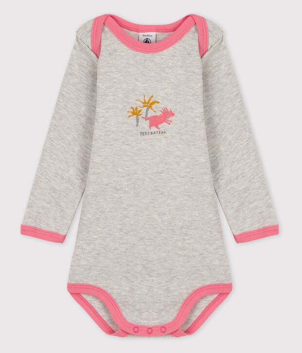 Body manches longues b&eacute;b&eacute; fille gris/rose