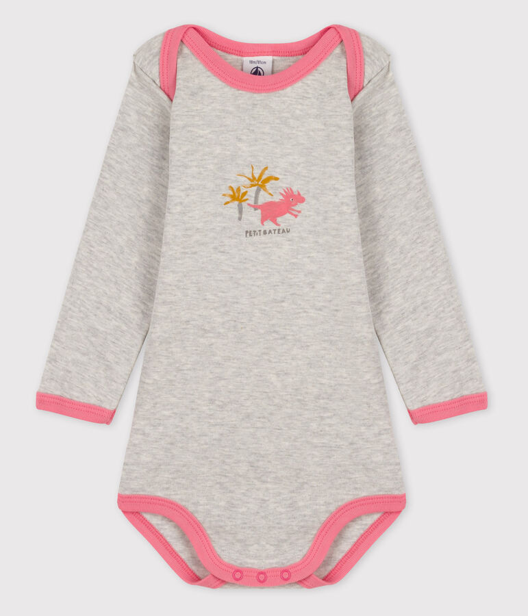 Body manches longues b&eacute;b&eacute; fille gris BELUGA/rose GRETEL