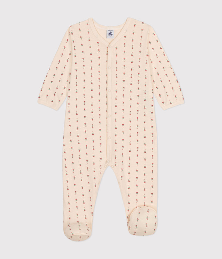 Pyjama imprim&eacute; fleur en coton b&eacute;b&eacute; &eacute;cru/multicouleur