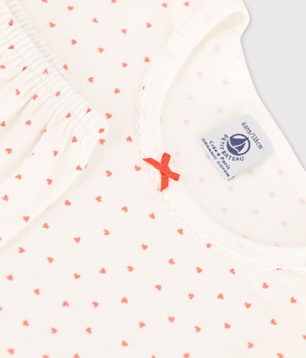 Pyjama petits c&oelig;urs petite fille en coton blanc/rose