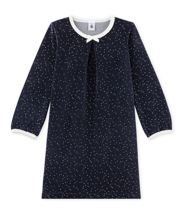Chemise de nuit fille en bouclette velours bleu/gris