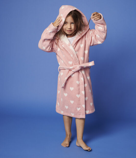 Peignoir cœur petite fille en éponge rose CHARME/blanc MARSHMALLOW