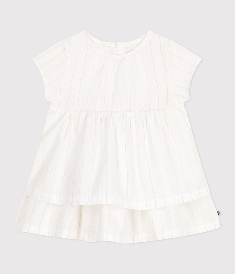 Robe c&eacute;r&eacute;monie b&eacute;b&eacute; en coton l&eacute;ger, manches courtes blanc ECUME/ ARGENT