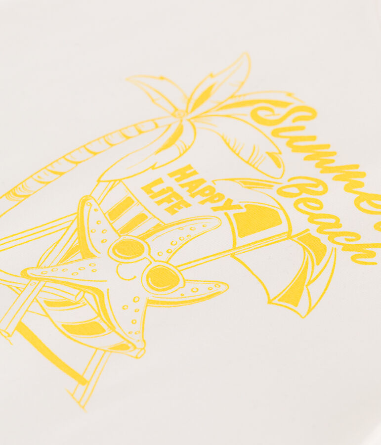 Teeshirt enfant en coton manches courtes imprim&eacute; blanc MARSHMALLOW/ ORGE