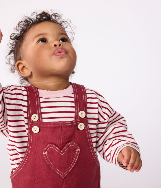 Salopette bébé en denim coloré jambes longues AMARANTE