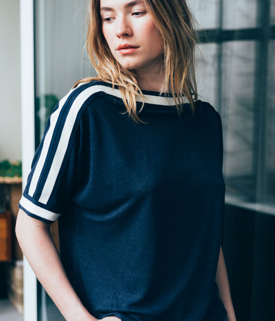 Tee shirt femme en lin manches courtes bleu SMOKING