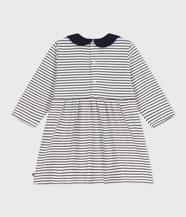 Robe manches longues en tubique ray&eacute; b&eacute;b&eacute; blanc/bleu
