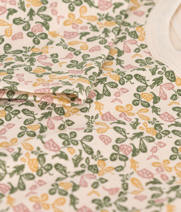 Tee-shirt manches longues imprim&eacute; en tubique enfant fille &eacute;cru/multicouleur