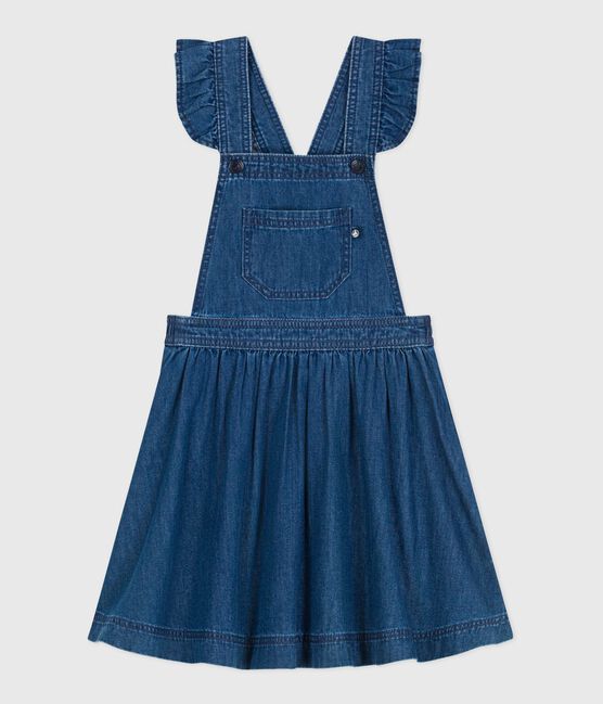 Robe enfant salopette en denim bleu DENIM MOYEN