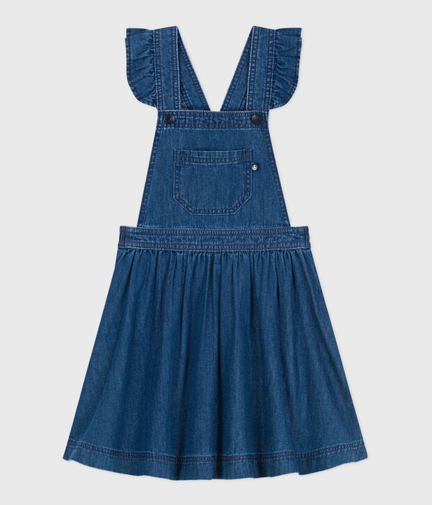 Robe enfant salopette en denim bleu