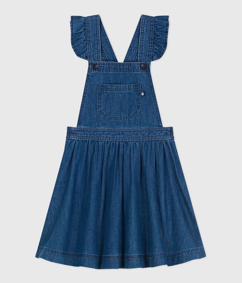 Robe enfant salopette en denim bleu DENIM MOYEN