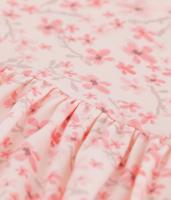 Robe cérémonie en jersey piqué enfant fille rose FLEUR/blanc MULTICO