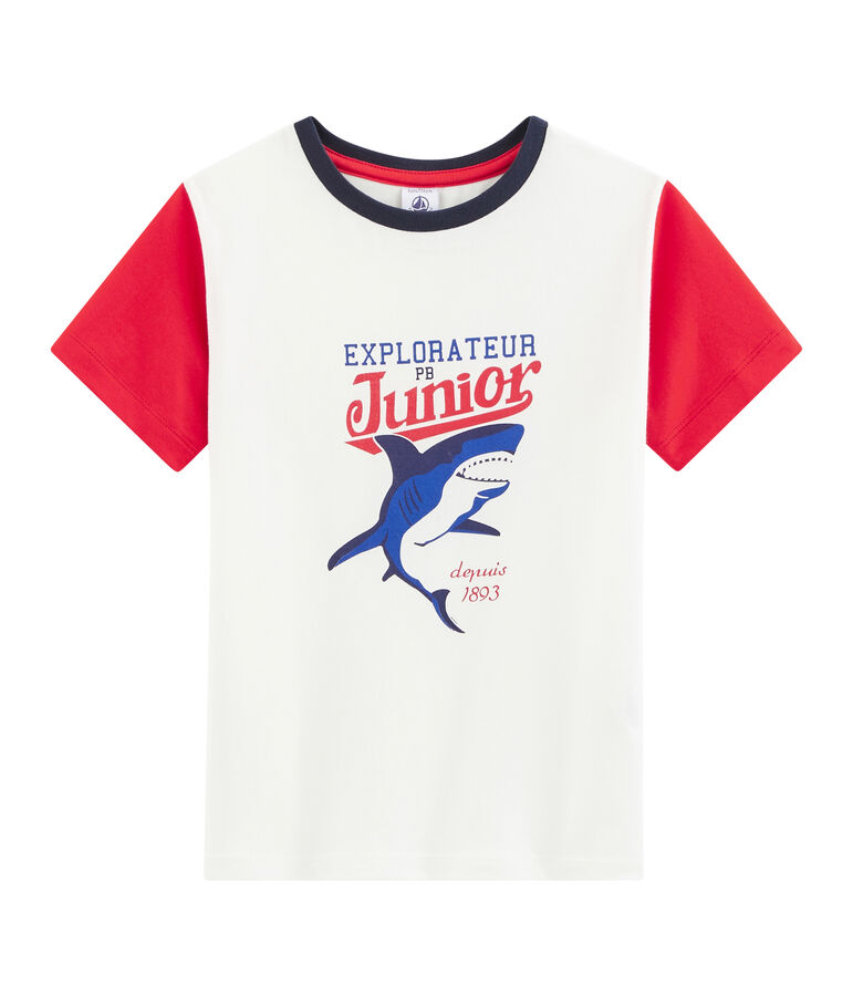 Tee-shirt enfant garcon blanc MARSHMALLOW/rouge PEPS