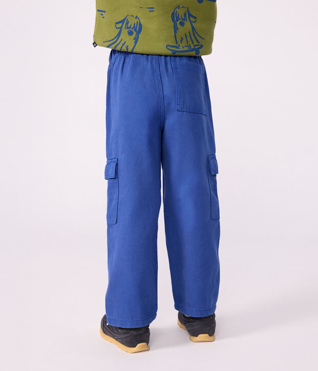 Pantalon cargo enfant en lyocell uni bleu