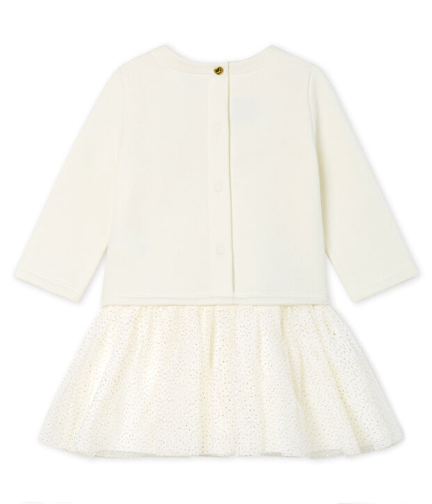 Robe manches longues bi-mati&egrave;re b&eacute;b&eacute; fille blanc