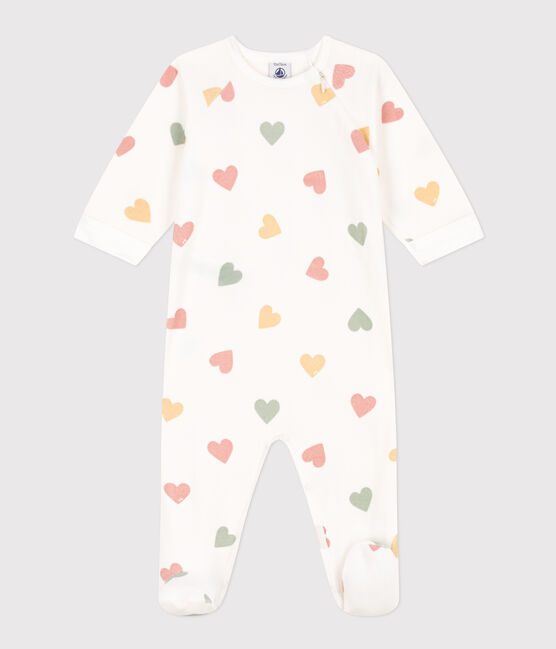 Pyjama coeurs multicolores en velours bébé blanc MARSHMALLOW/blanc MULTICO