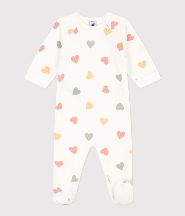 Pyjama coeurs multicolores en velours b&eacute;b&eacute; blanc/multicouleur
