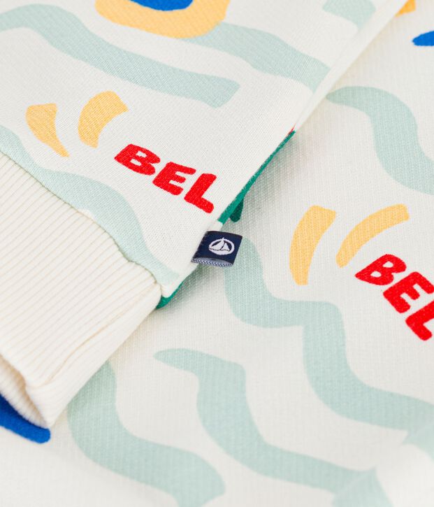 Sweatshirt enfant en coton imprim&eacute; &eacute;cru/multicouleur