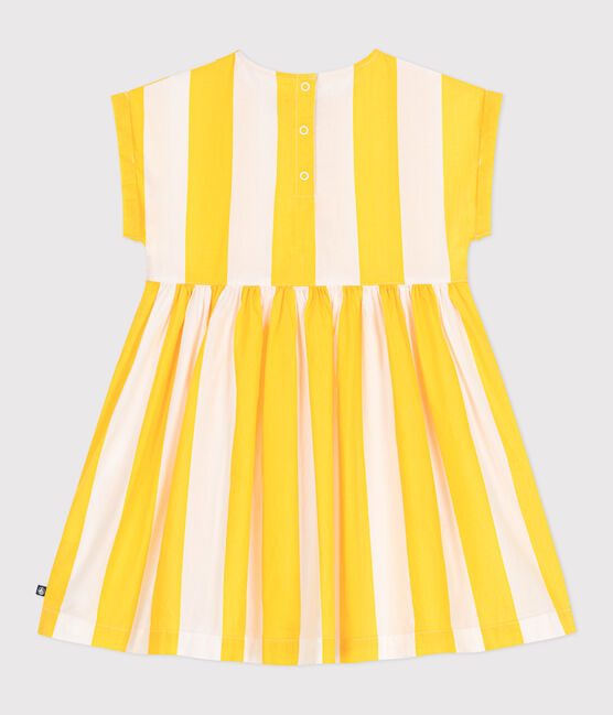 Robe enfant en coton manches courtes à rayures blanc MARSHMALLOW/ ORGE