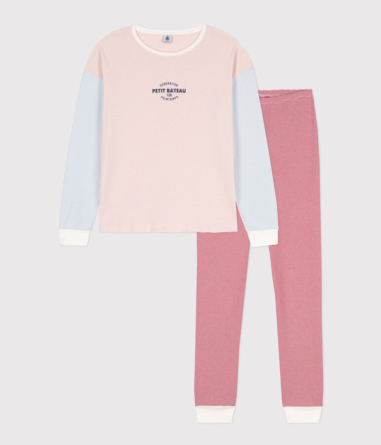 Pyjama milleraies tricolore en coton femme blanc MARSHMALLOW/blanc MULTICO