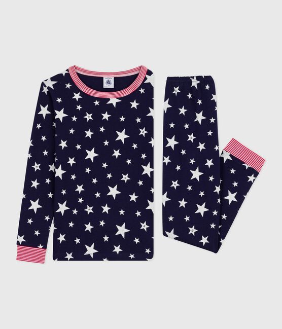 Pyjama enfant en coton jambes très ajustées imprimé étoiles bleu SOIR/ MARSHMALLOW