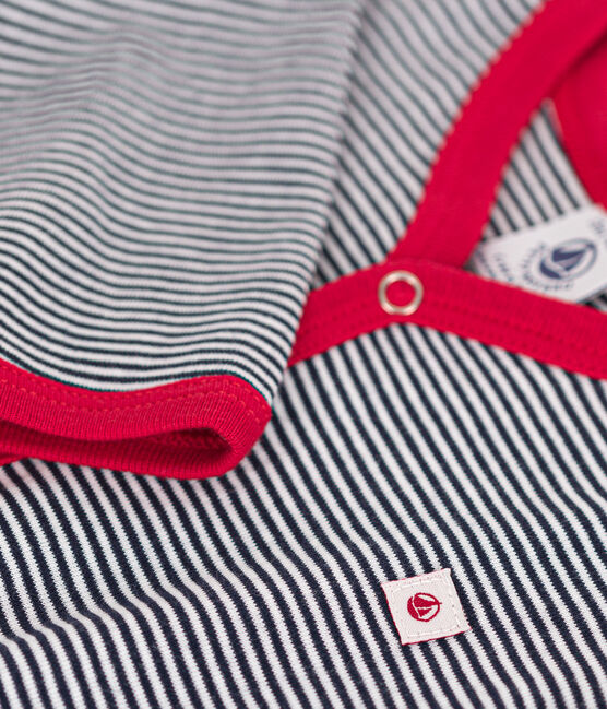 Pyjama bébé manches longues en coton bleu SMOKING/blanc MARSHMALLOW