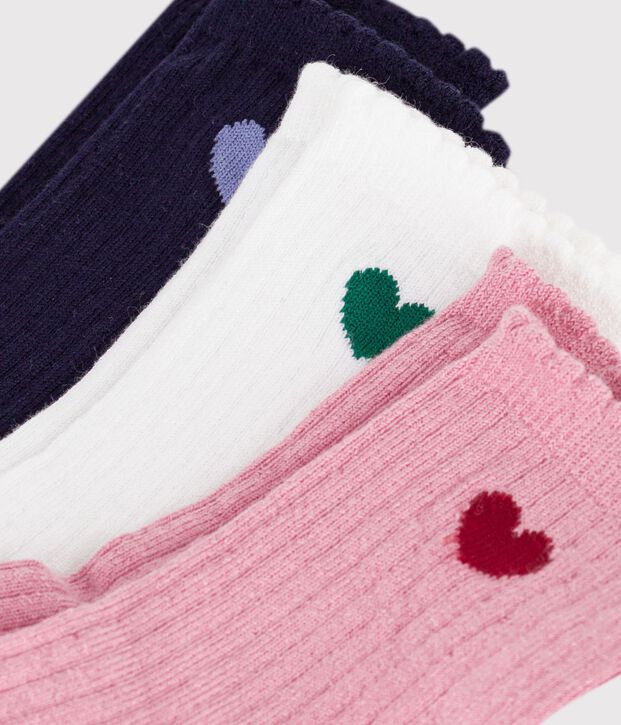 3 paires de chaussettes enfant en coton motif c&oelig;ur multicouleur